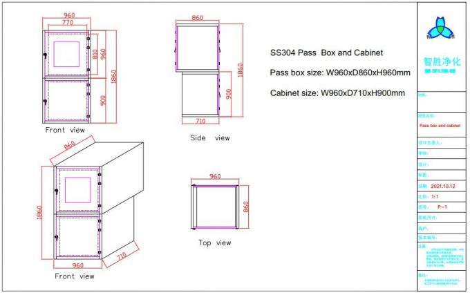 Caja de paso de la ducha de aire SS304 para el recinto limpio con el dispositivo de seguridad mecánico 2