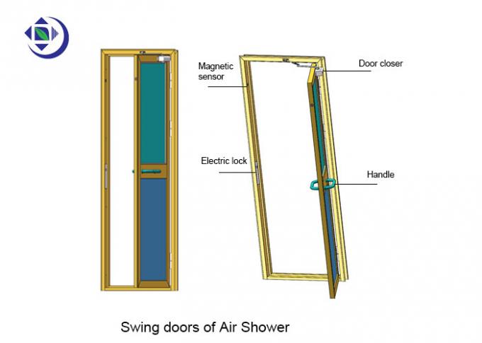 Lado 2 que sopla el sitio de ducha de aire SUS304 de 1.2m m con las puertas de oscilación 7