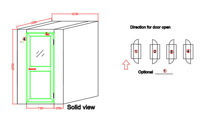 Ducha de aire automática del recinto limpio que sopla con la puerta de oscilación de aluminio de W730mm, anchura de 1230m m 3